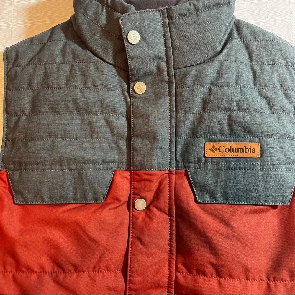 Columbia Men's Small Rust and Blue Puffer Vest Preppy Transitional Outdoor